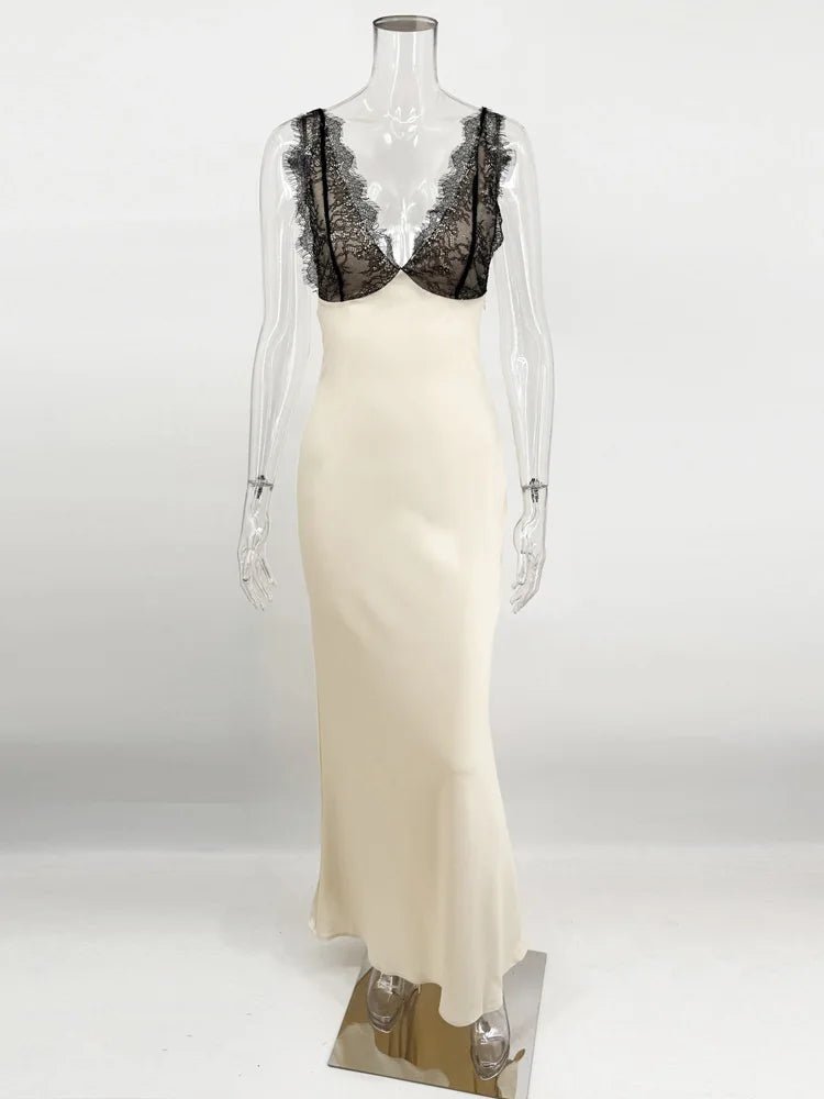 SOERA Ambre Lace V-Neck Patchwork Summer Dress - Dresses - Beige S