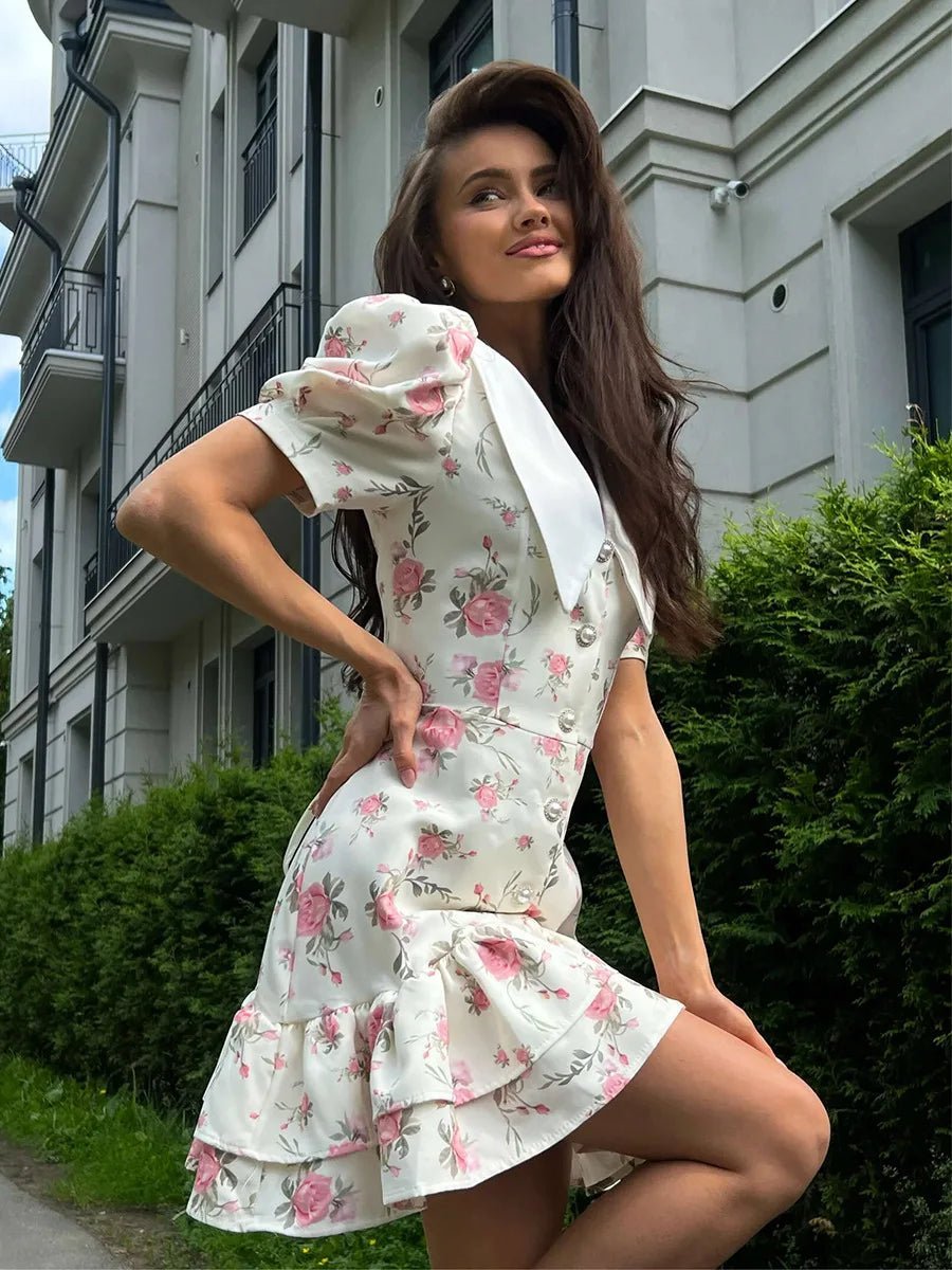 SOERA Andromeda Floral Puff Sleeve Mini Dress - Dresses - White S