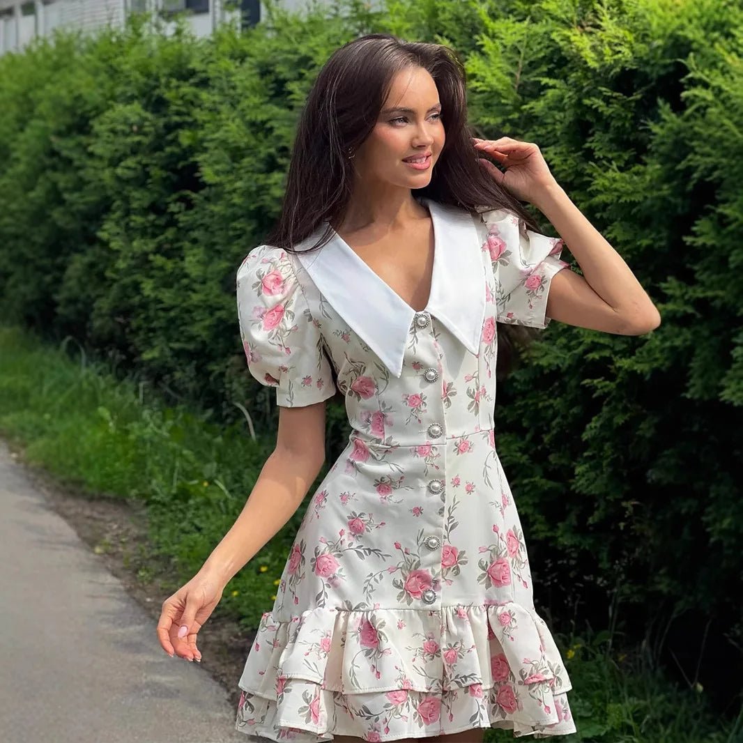 SOERA Andromeda Floral Puff Sleeve Mini Dress - Dresses - White S