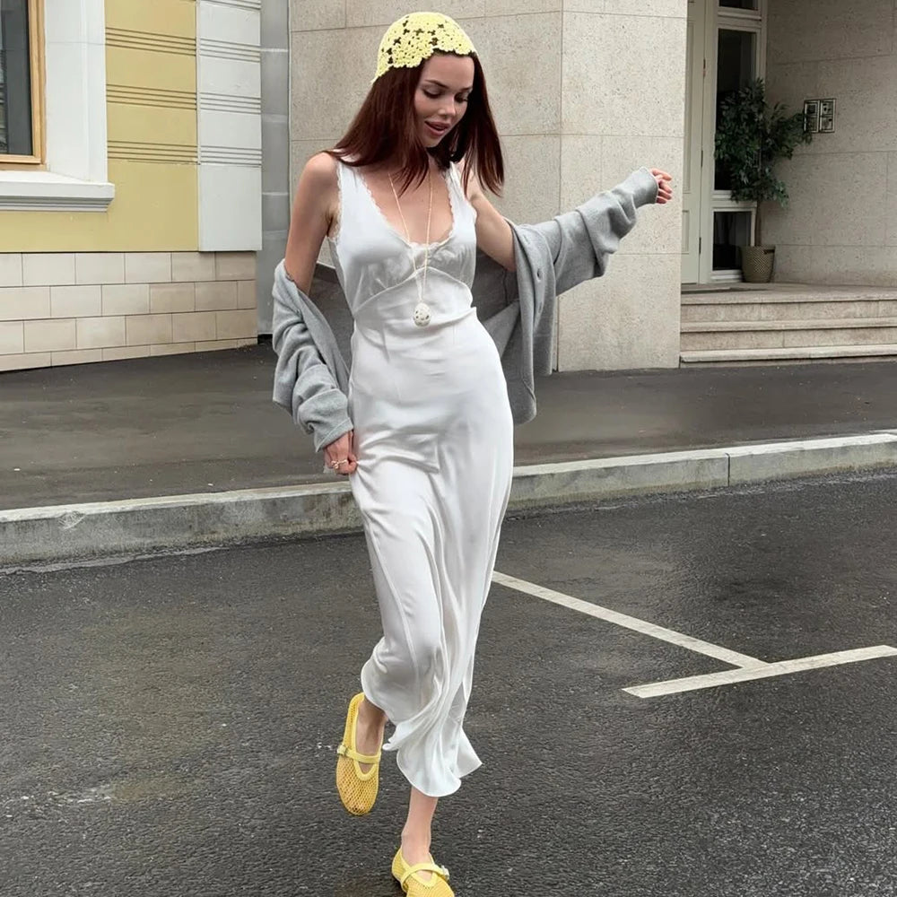 SOERA Bellina Plunged Neck Satin Midi Dress - Dresses - 1005009676445513-;HG1775377923652613447 L