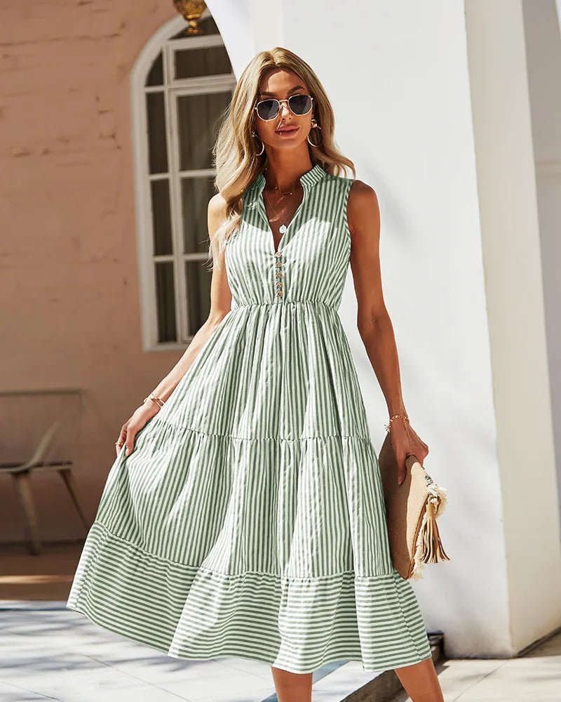 SOERA Bianca Striped V-Neck Sleeveless Shirt Dress - Dresses - Blue S