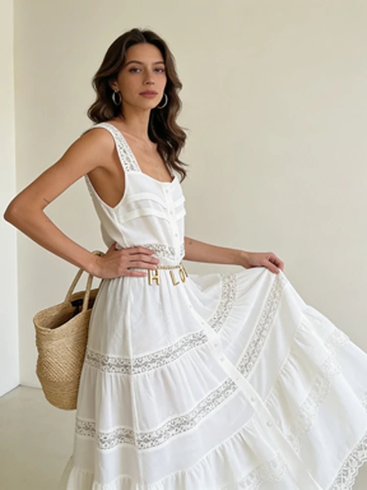 SOERA Bianca Tiered Lace Patchwork Maxi Dress - Dresses - XS