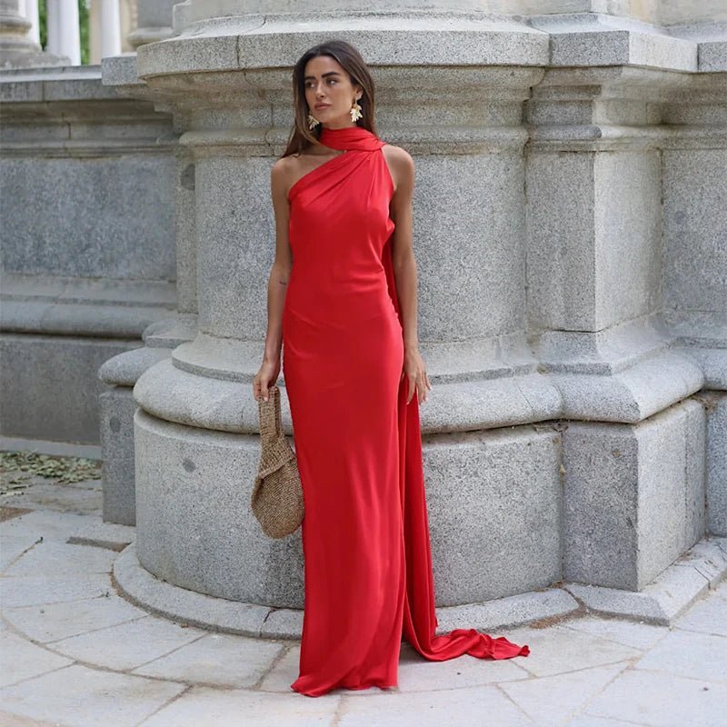 SOERA Demetra Satin Halter Backless Evening Gown - Dresses - Red S