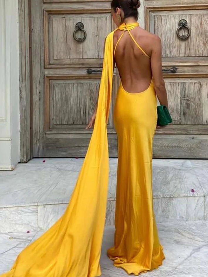 SOERA Demetra Satin Halter Backless Evening Gown - Dresses - Red S