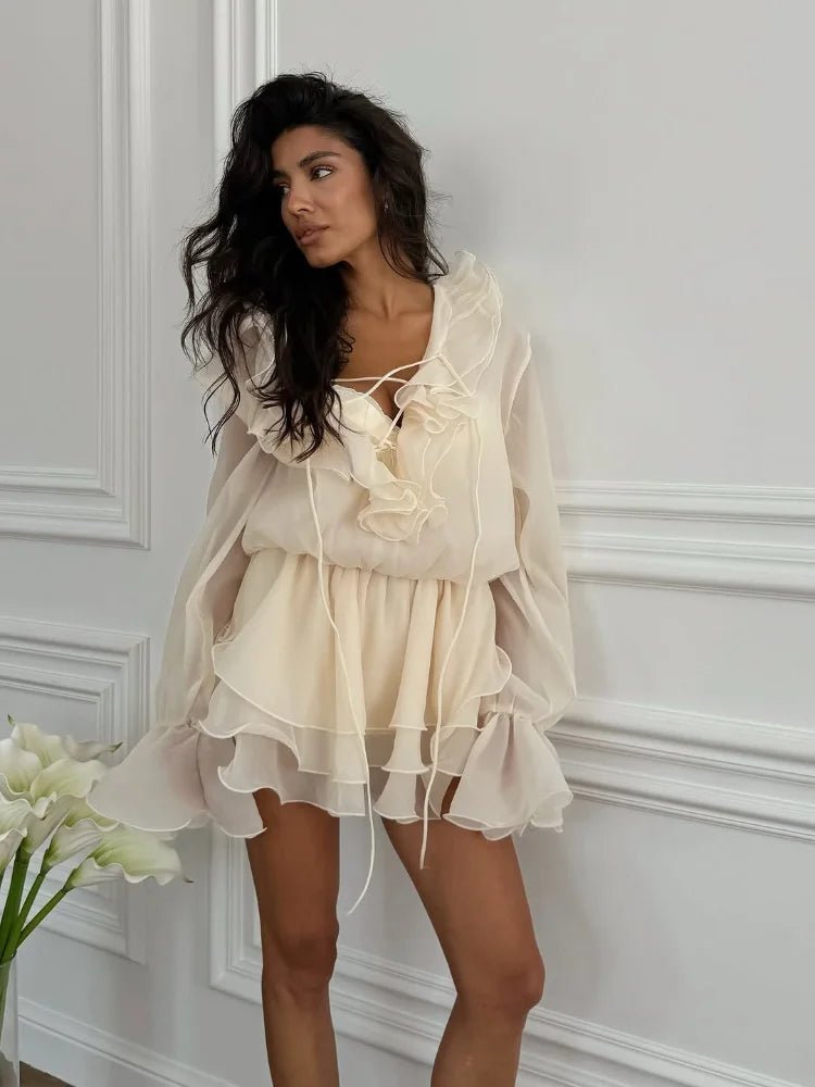 SOERA Fallon Ruffled Mini Dress - Dresses - 1005009623464287-;ED1770793335794890088 Beige S