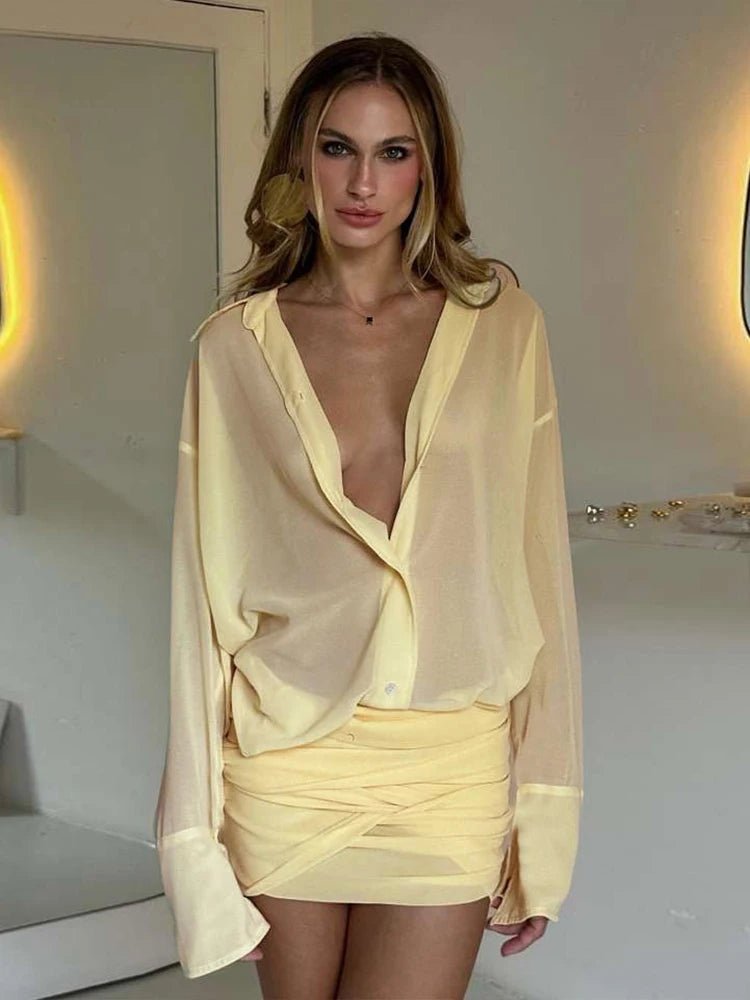 SOERA Heidi Long Sleeve Shirt Dress - Dresses - IT1771188465067515463 Yellow S