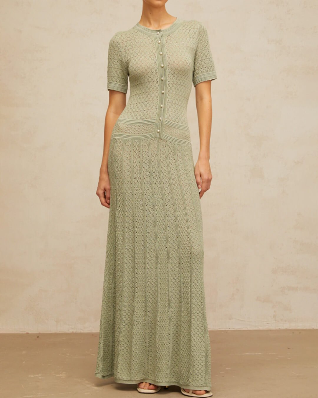 SOERA Jeriza Knitted Half - Button Midi Dress - Dresses - Mint Green XS