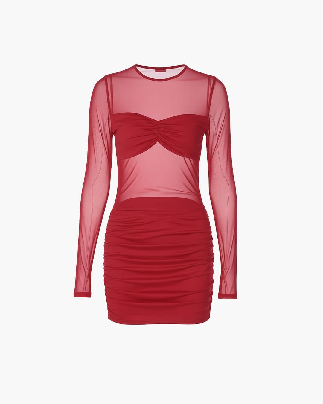 SOERA Lindy Sheer Mesh Ruched Mini Dress - Dresses - Tb1774532669751784051 Red M