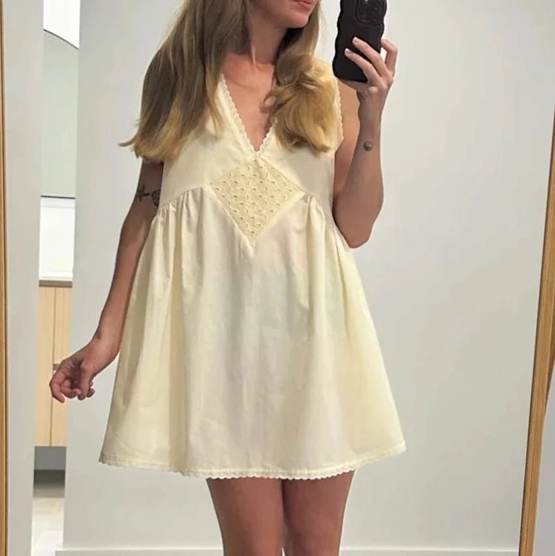 SOERA Olivia Lace Trim Boho Mini Dress - Dresses - 1005008775199230-;cy1775118414289328112 Blue S