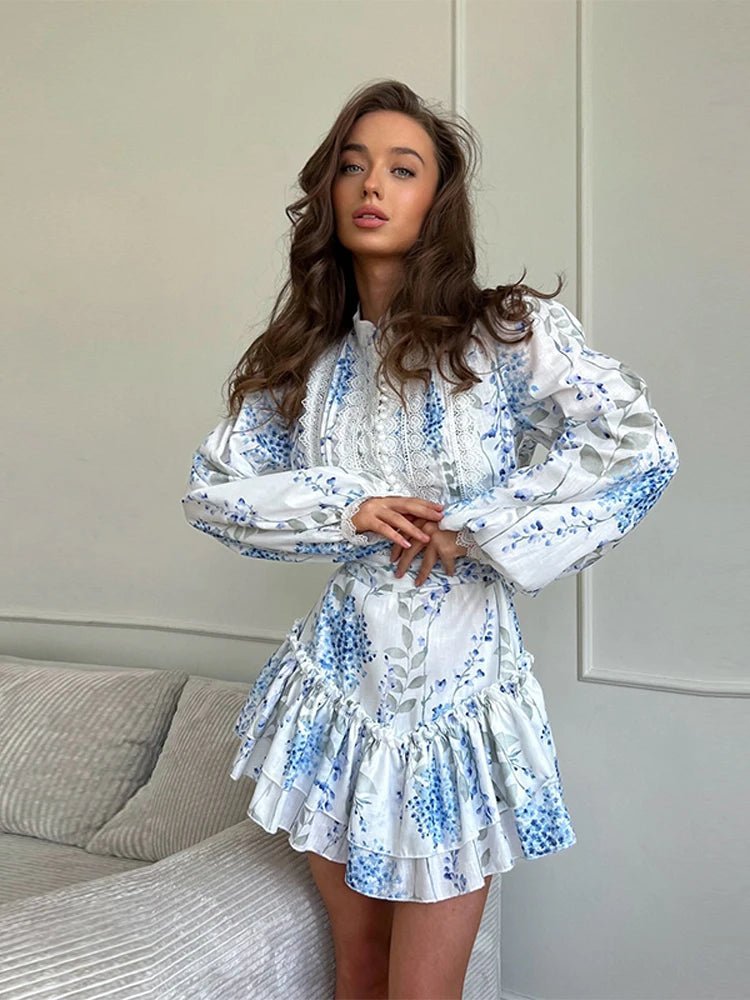 SOERA Sophia Belted Ruffle Mini Dress - Dresses - Blue S