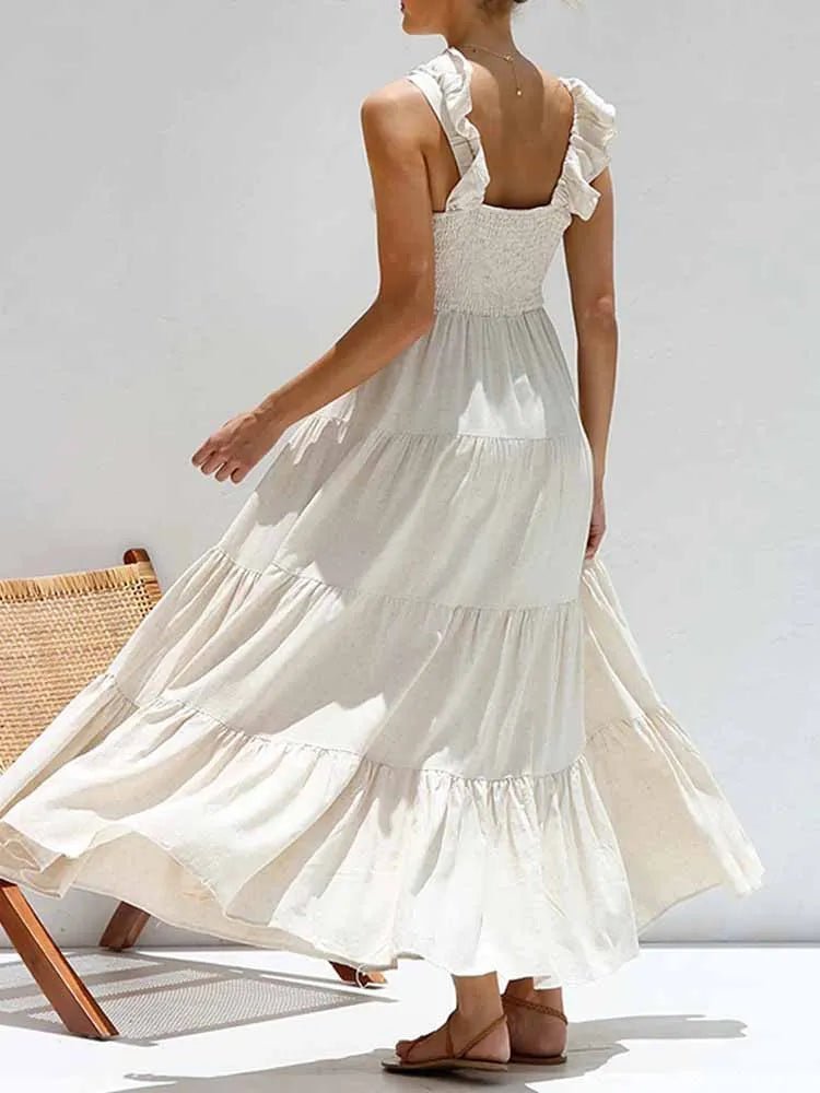 SOERA Tahlia Ruffle Cotton Linen Maxi Dress - Dresses - Beige S