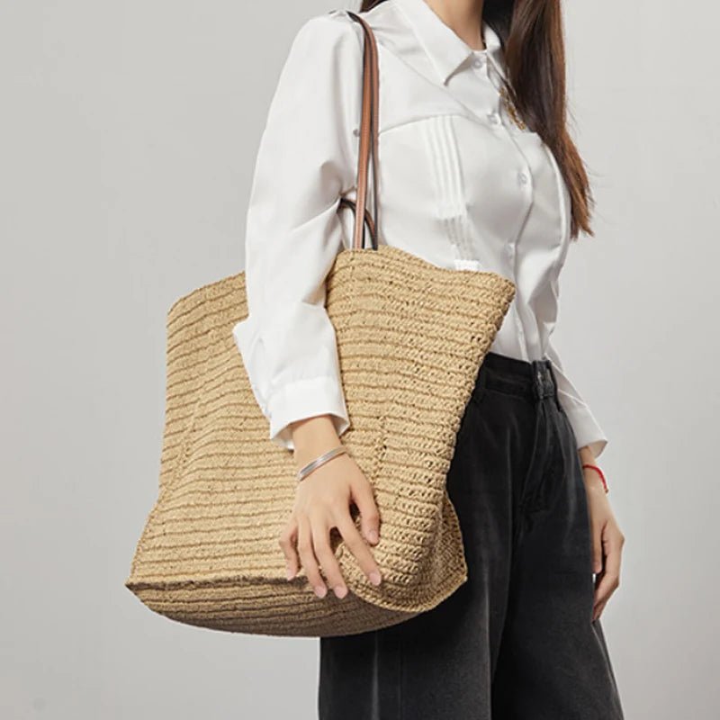 SOERA Aimee Handwoven Straw Beach Tote Bag - Handbags - Dark Brown