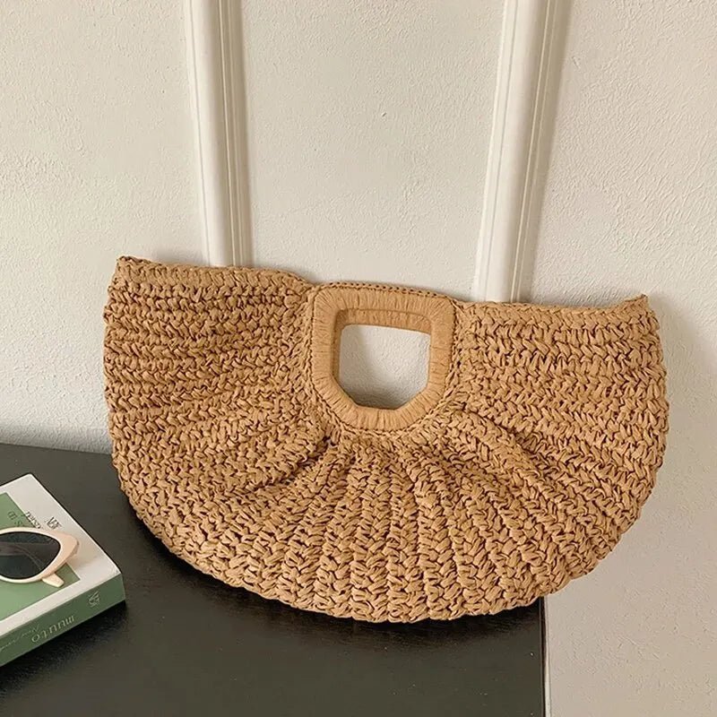SOERA Alyana Half-Moon Rattan Tote Bag - Handbags - Beige