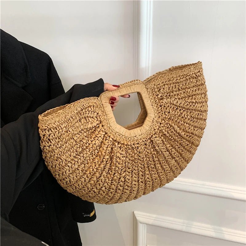 SOERA Alyana Half - Moon Rattan Tote Bag - Handbags - Beige