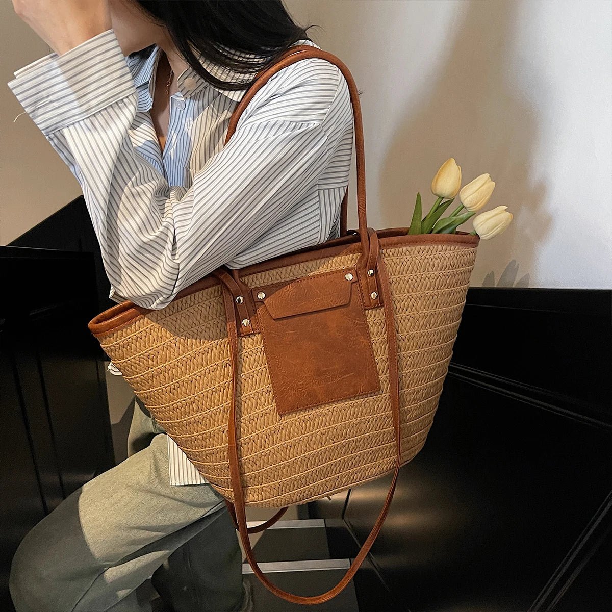SOERA Beatrice Forest Woven Single-Shoulder Tote - Handbags - Brown