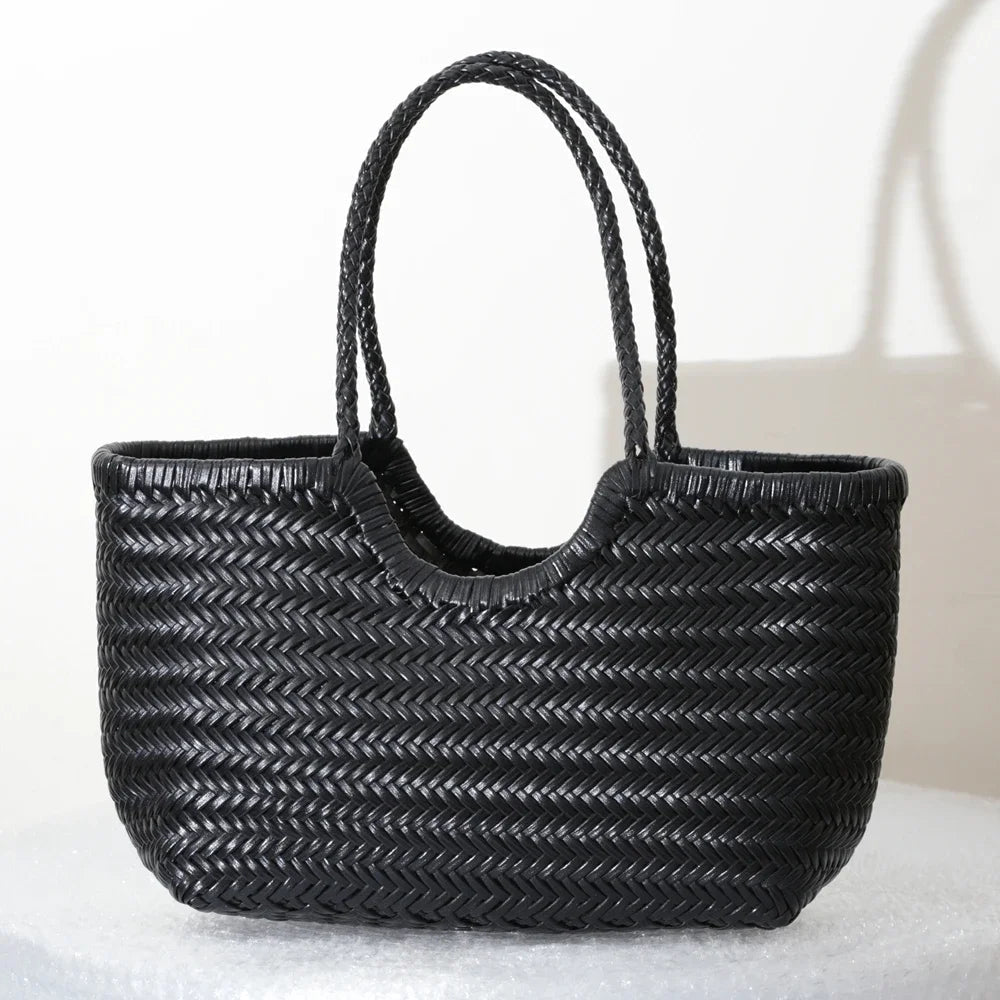 SOERA Bianca Handwoven Leather Tote Bag - Handbags - Black Small