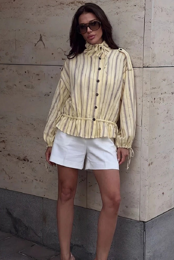 SOERA Gina Stand Collar Striped Jacket - Jacket - SOERA-830979-STR-S-57027 S