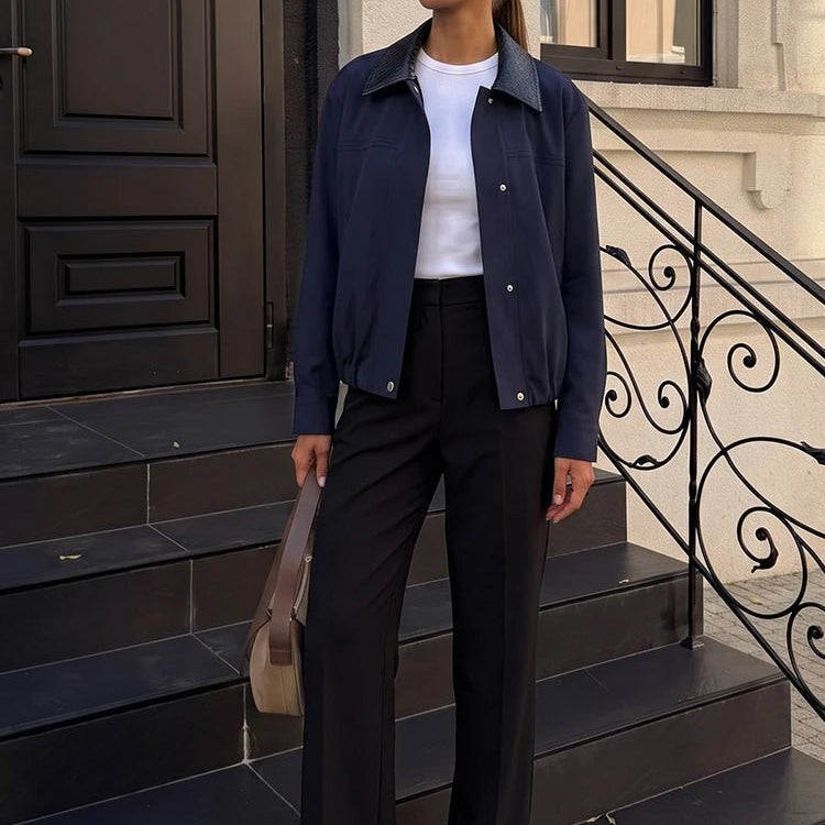 SOERA Olivia Contrast Collar Bomber Jacket - Jacket - SOERA-290755-NAV-XS-48035 Navy XS