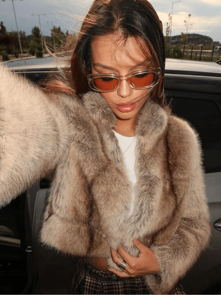 SOERA Aubrey Faux Fur Cropped Jacket - Jackets - 3256809599920427-;Ik1766488747969045513 L Brown