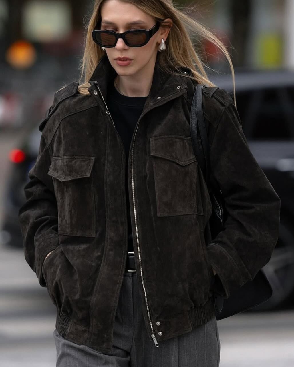 SOERA Charice High - Neck Suede Jacket - Jackets - hm1774004001183321243 Charcoal XS