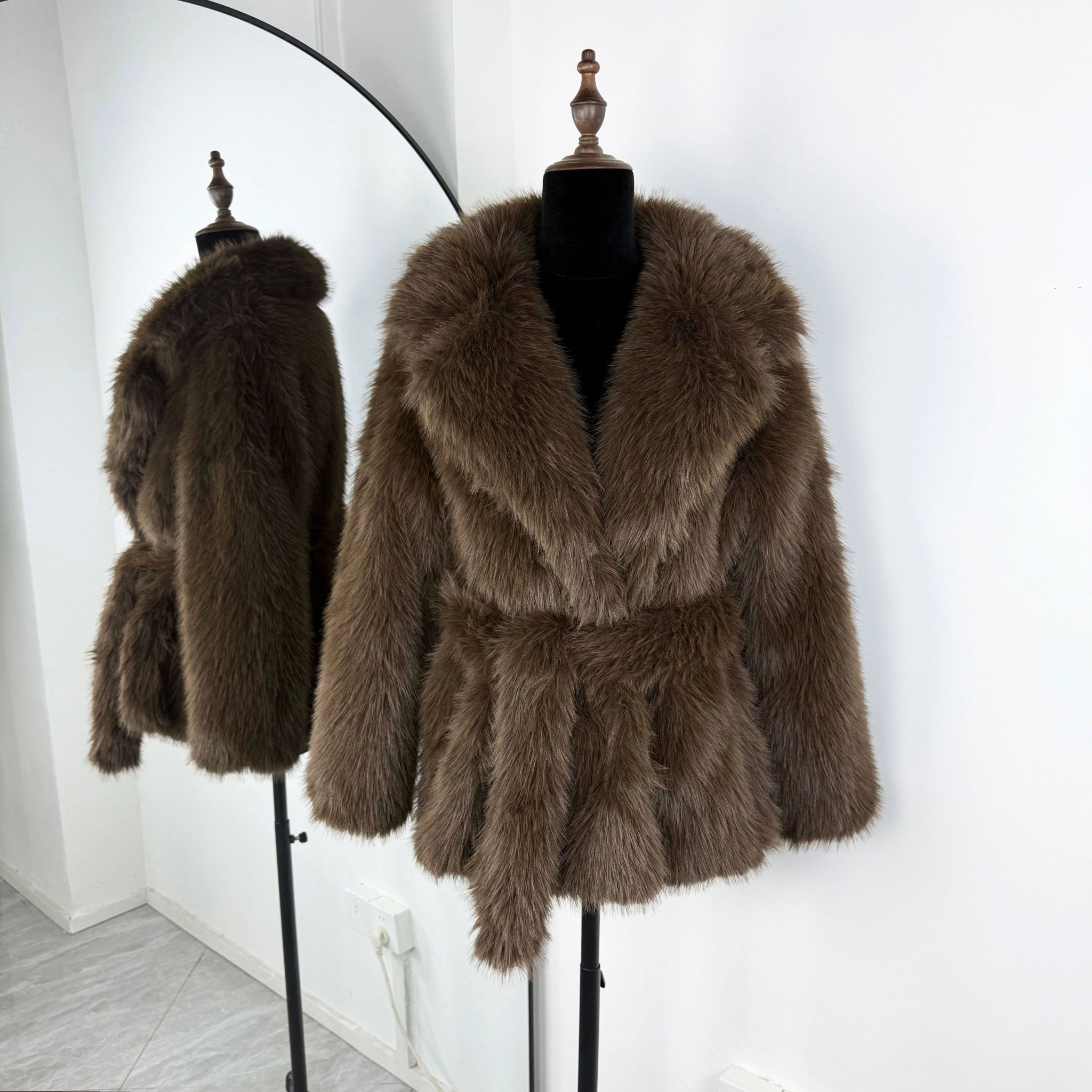 SOERA Delilah Lace Up Faux Fur Coat - Jackets - 3256809904626524-;QE1766488746346782778 Coffee XL