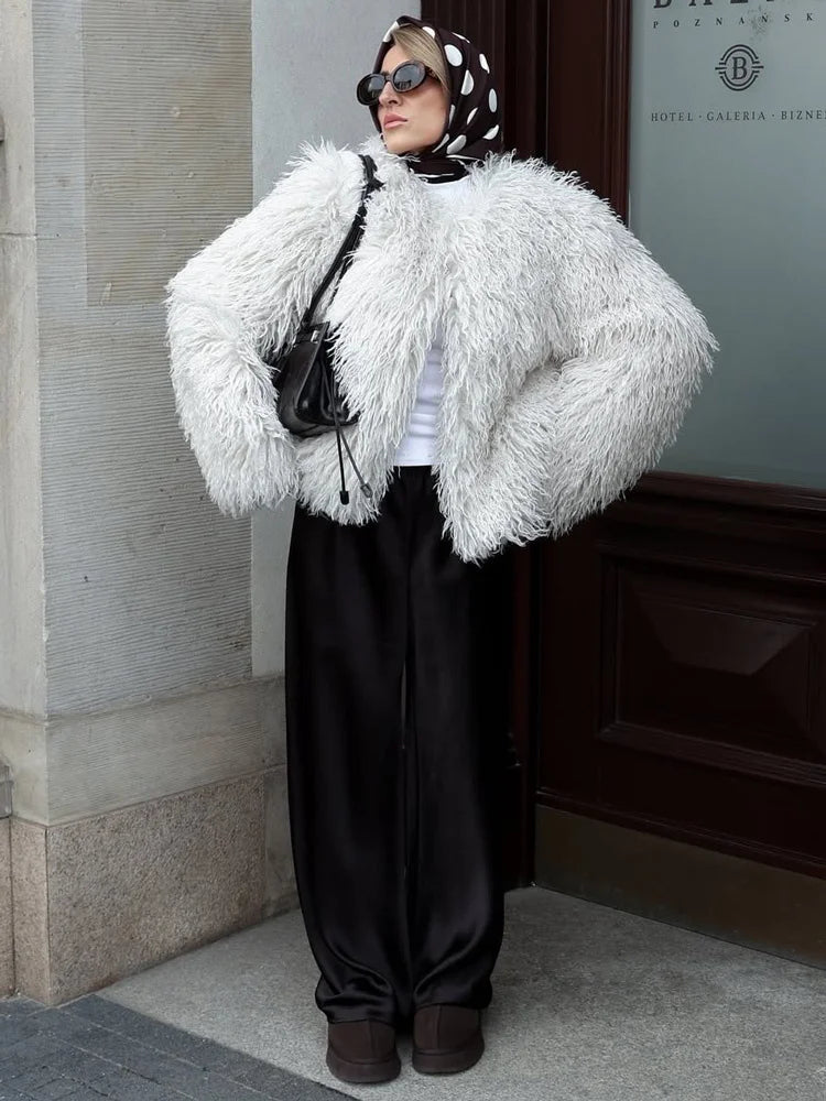 SOERA Elsie Fluffy Cropped Faux Fur Coat - Jackets - 3256808143910110-;GP1764703454483291257 White M