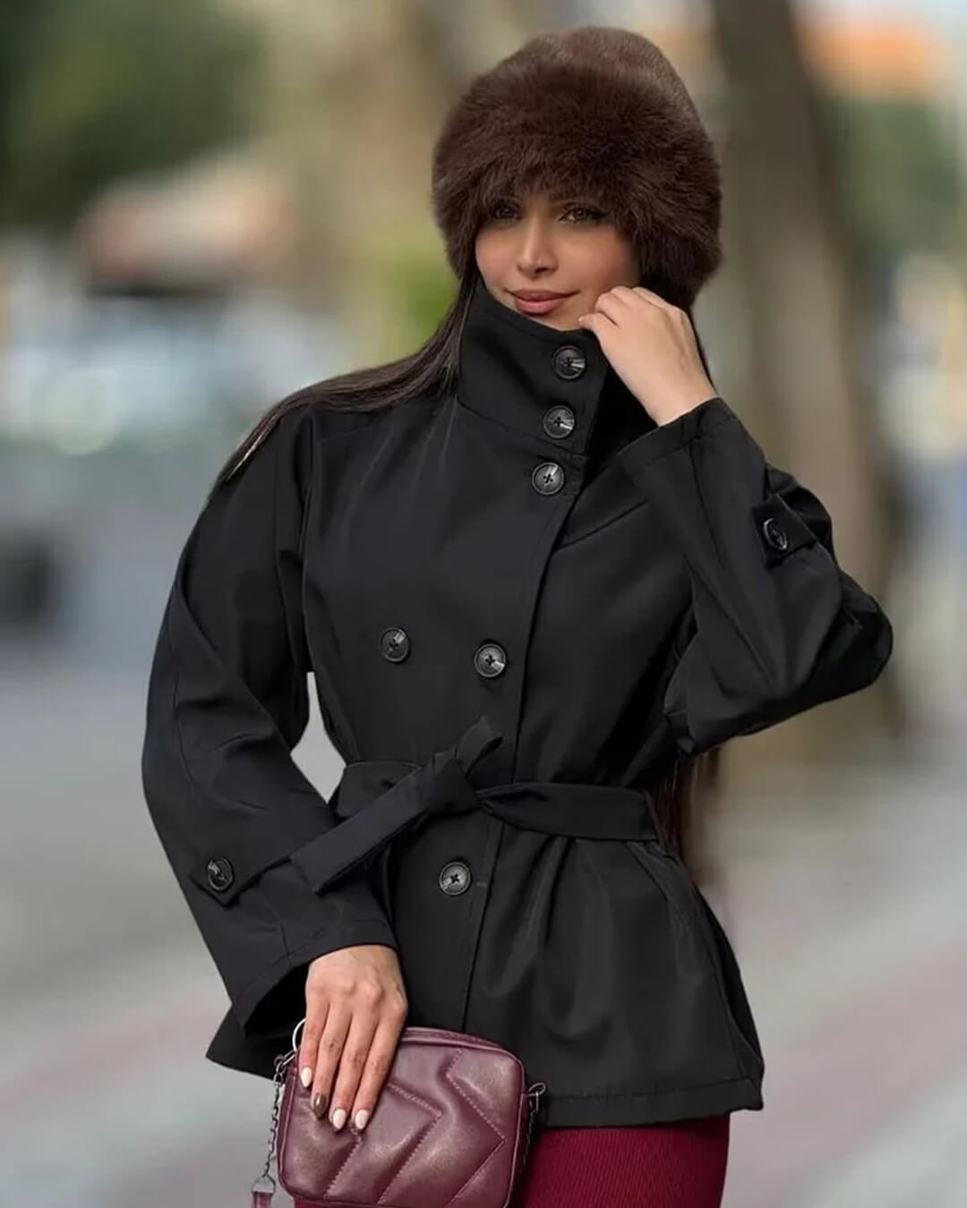 SOERA Kara Stand Collar Belted Crop Trenchcoat - Jackets - 1005009693239722-;nd1771494648622818074 Black XS