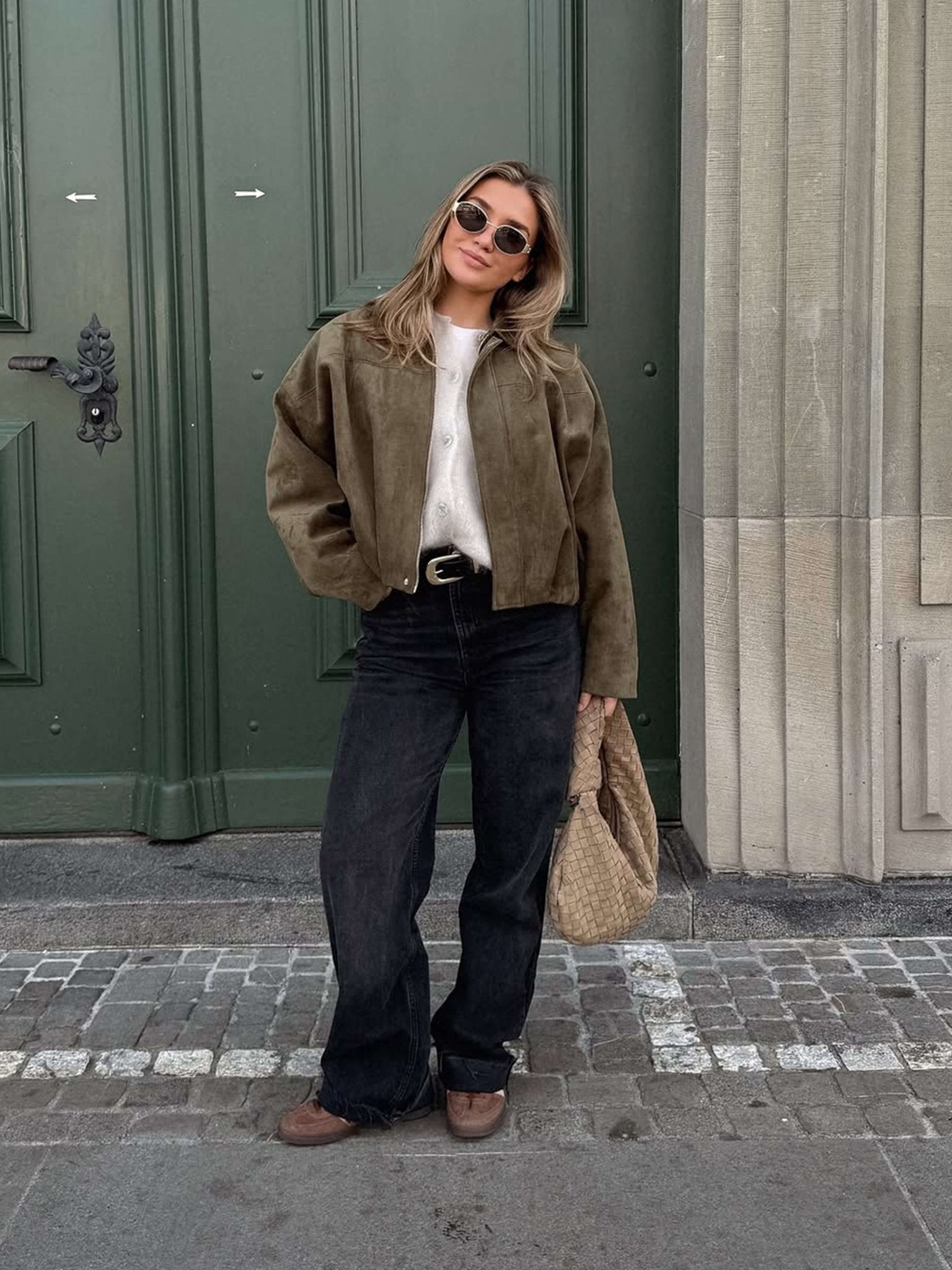 SOERA Lara Suede Bomber Jacket - Jackets - cF1760504685426183511 Green L