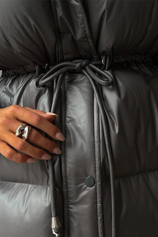 SOERA Lorie Drawstring Hooded Puffer Coat - Jackets - 1005010026834237-;Bl1761217546552308264 Dark Gray M