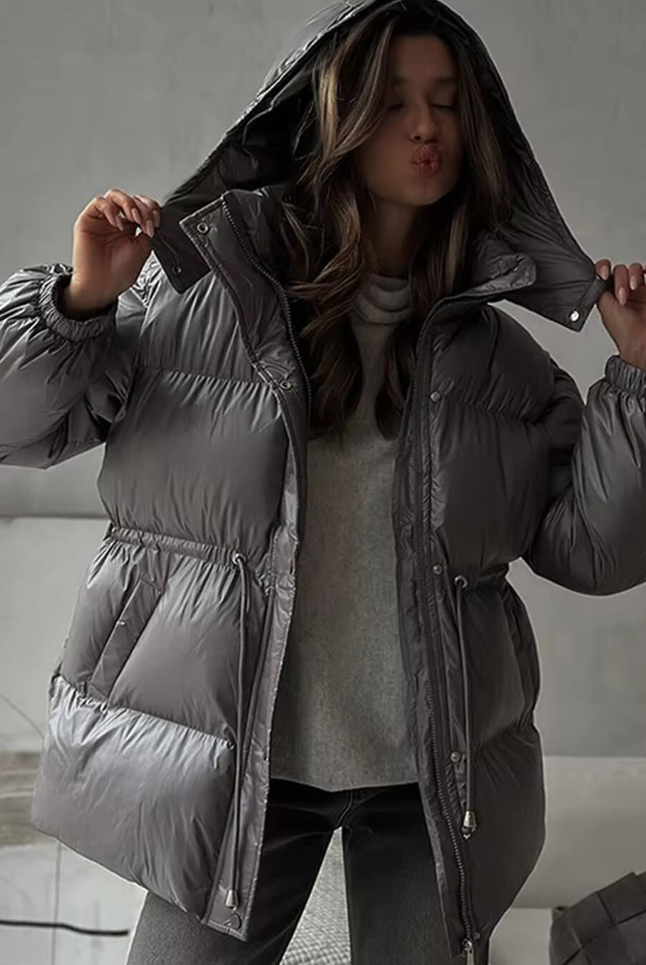 SOERA Lorie Drawstring Hooded Puffer Coat - Jackets - 1005010026834237-;sn1761217546552703177 Dark Gray S