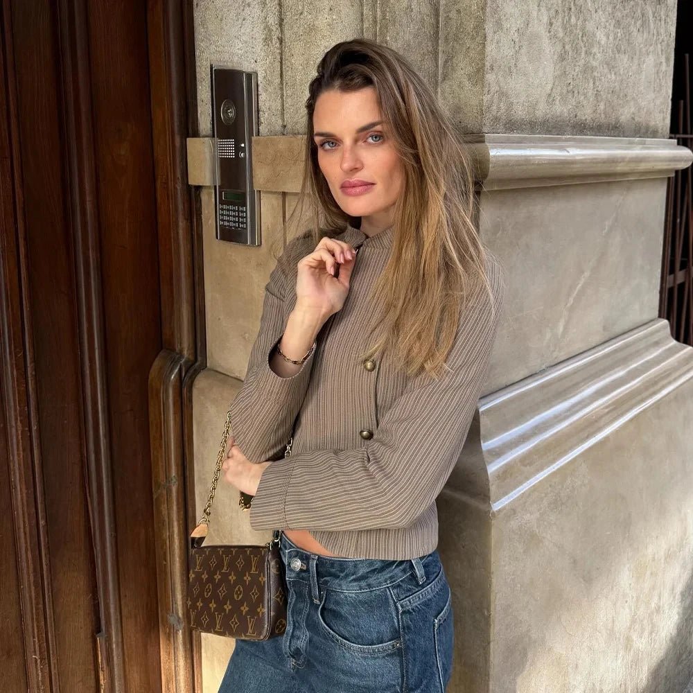 SOERA Mara Striped Zip - Up Blazer - Jackets - Brown M