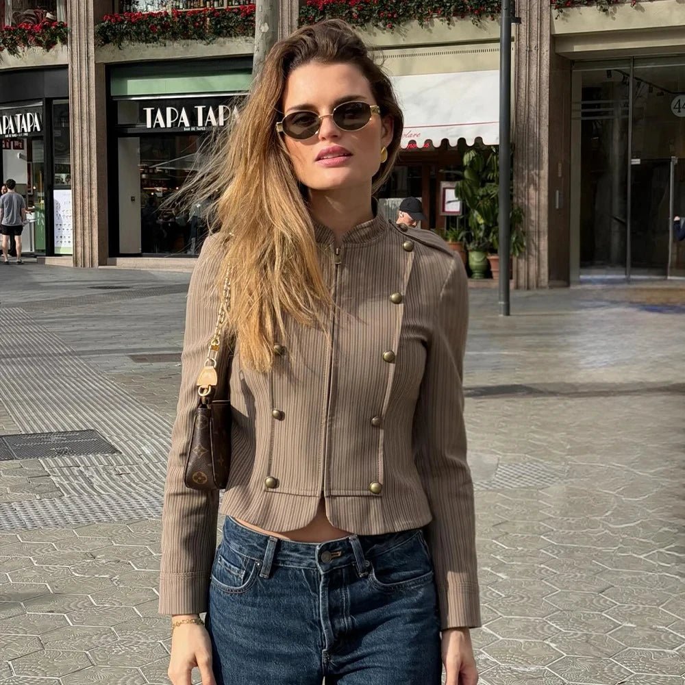 SOERA Mara Striped Zip - Up Blazer - Jackets - Brown XS