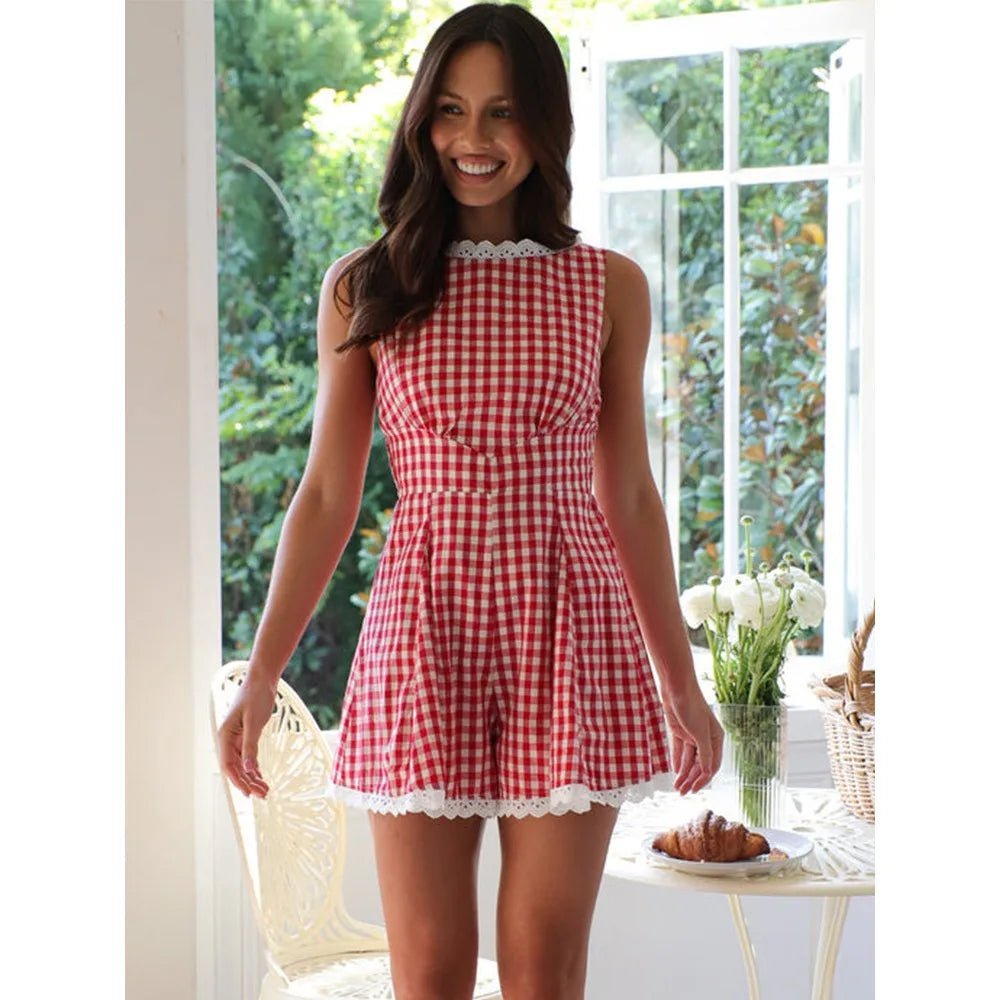 SOERA Angelina Plaid Sleeveless Wide Leg Romper - Jumpsuits & Rompers - Red S