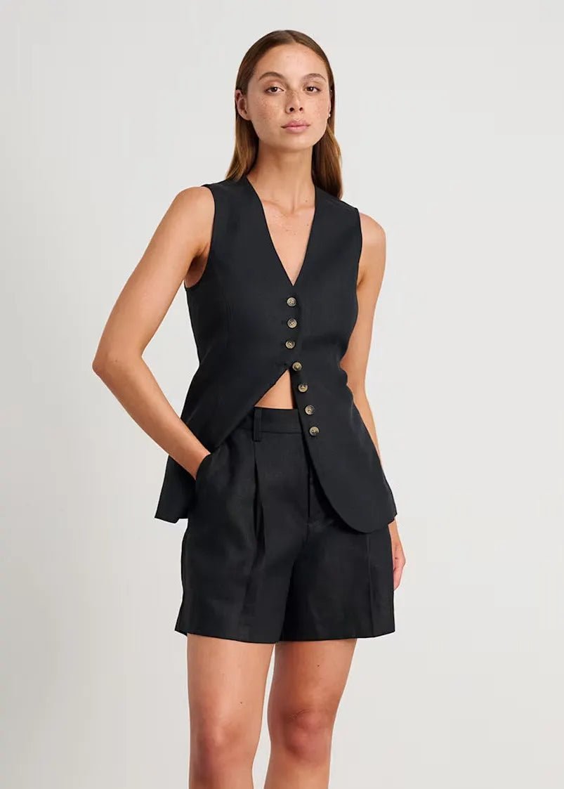 SOERA Bianca Tailored Vest and Shorts Set - Jumpsuits & Rompers - Beige M