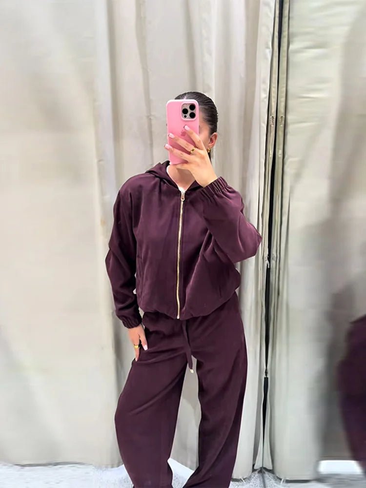 SOERA Amirah Hooded Tracksuit Set - Matching Sets - Burgundy Set