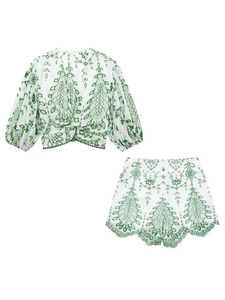 SOERA Beatrice Needlework Shorts Set - Matching Sets - SOERA-420611-GRE-XS-24643 XS