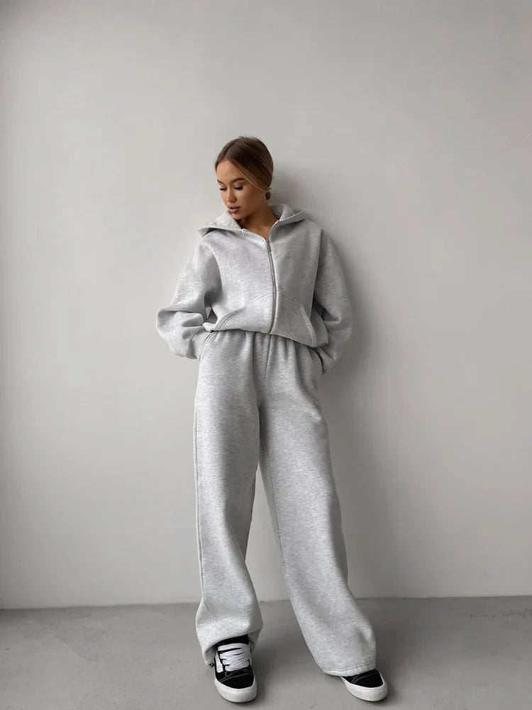SOERA Cecilia Oversized Hoodie Track 2 Piece Set - Matching Sets - 1005009714209042-;oR1769414230103657278 Light Grey S
