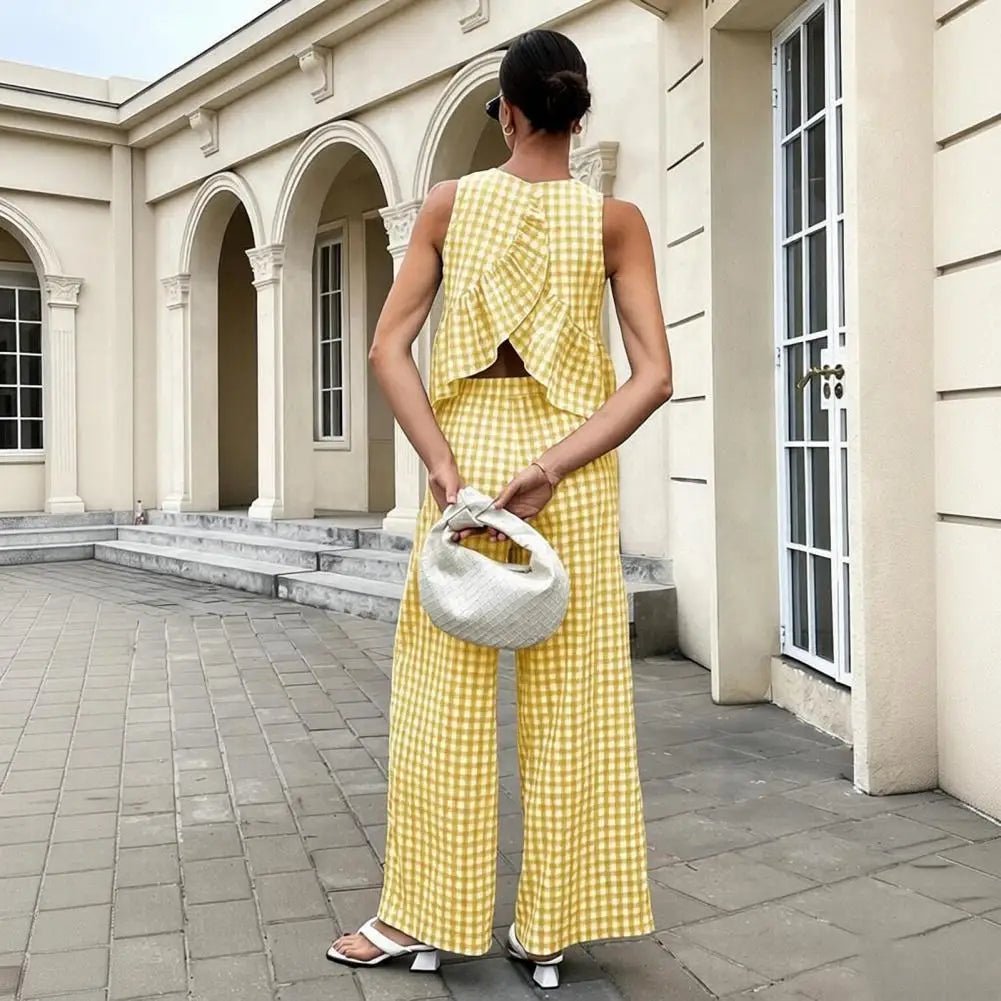SOERA Leanne Plaid Ruffle Two-Piece Set - Matching Sets - Yellow S