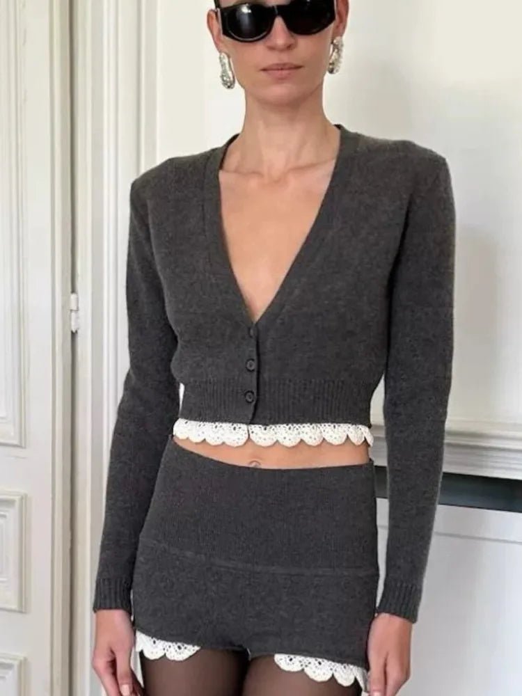 SOERA Lucy Lace Trim Cardigan Short Set - Matching Sets - 1005007642040518-;Sl1769140529536507600 Small