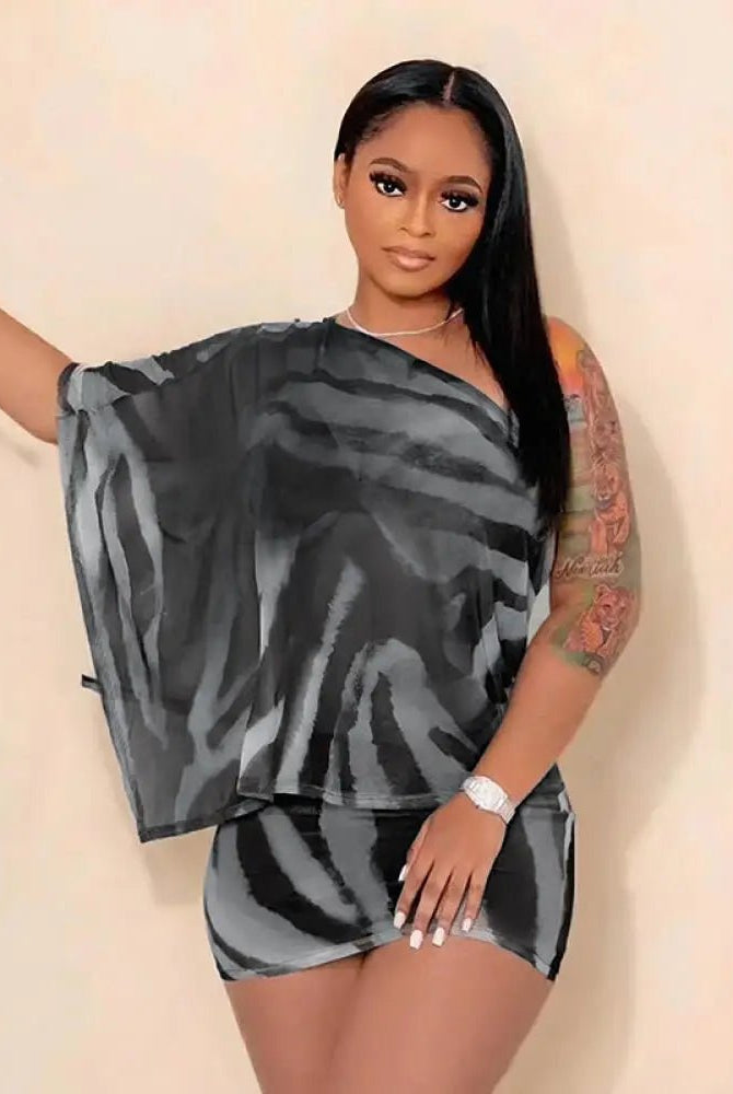 SOERA Mariana Zebra Print Two-Piece Set - Matching Sets - SOERA-091587-DEF-OS-67526 Gray S