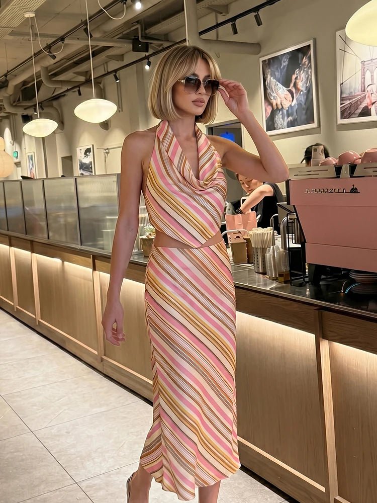 SOERA Sienna Bohemian Striped Satin Two - Piece Set - Matching Sets - Set XS