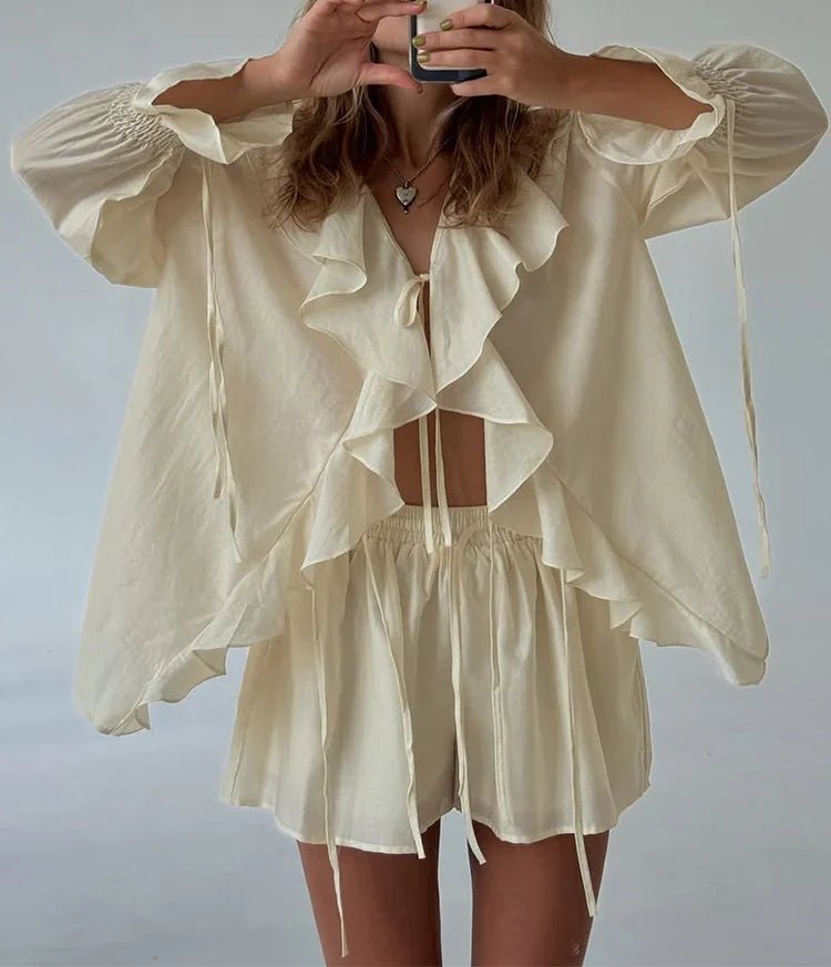 SOERA Sienna Ruffled Tie Top Shorts Set - Matching Sets - XS