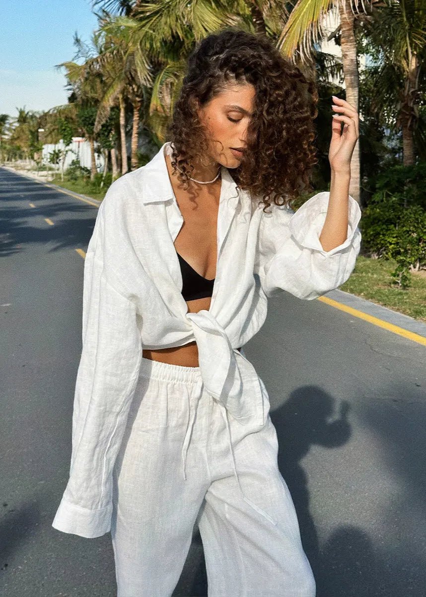 SOERA Sophia Cotton Shirt & Lounge Pants Set - Matching Sets - White L