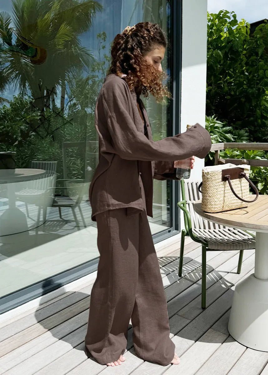 SOERA Sophia Cotton Shirt & Lounge Pants Set - Matching Sets - White S
