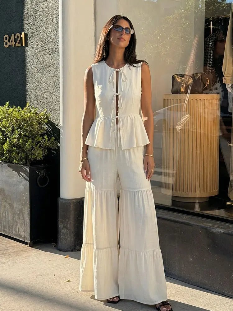 SOERA Vianne Tie Front Vest Trouser Set - Matching Sets - White Suit S