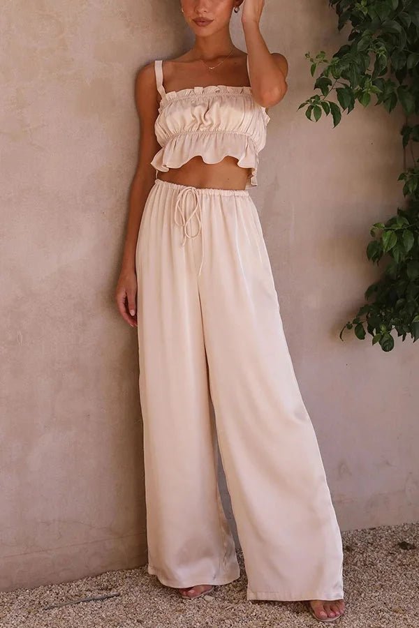 SOERA Julianne Ruffle Top Elastic Waist Pants Set - Set - xC1776125365231815033 Champagne M