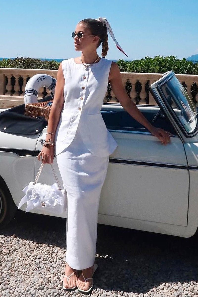 SOERA Lorelei Linen Vest High Waist Skirt Set - Set - White M