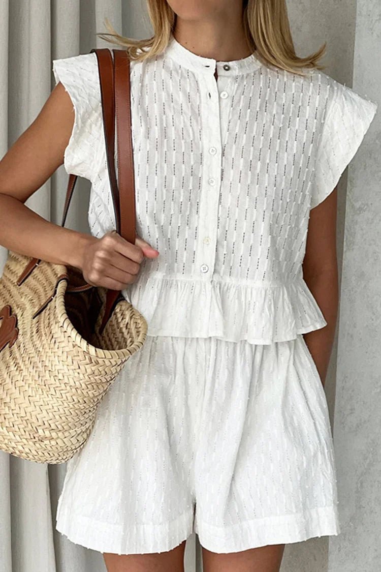 SOERA Tanya Ruffled Short Sleeve Shorts Set - Set - 1005009280857901-;Iw1776063225140858414 White L