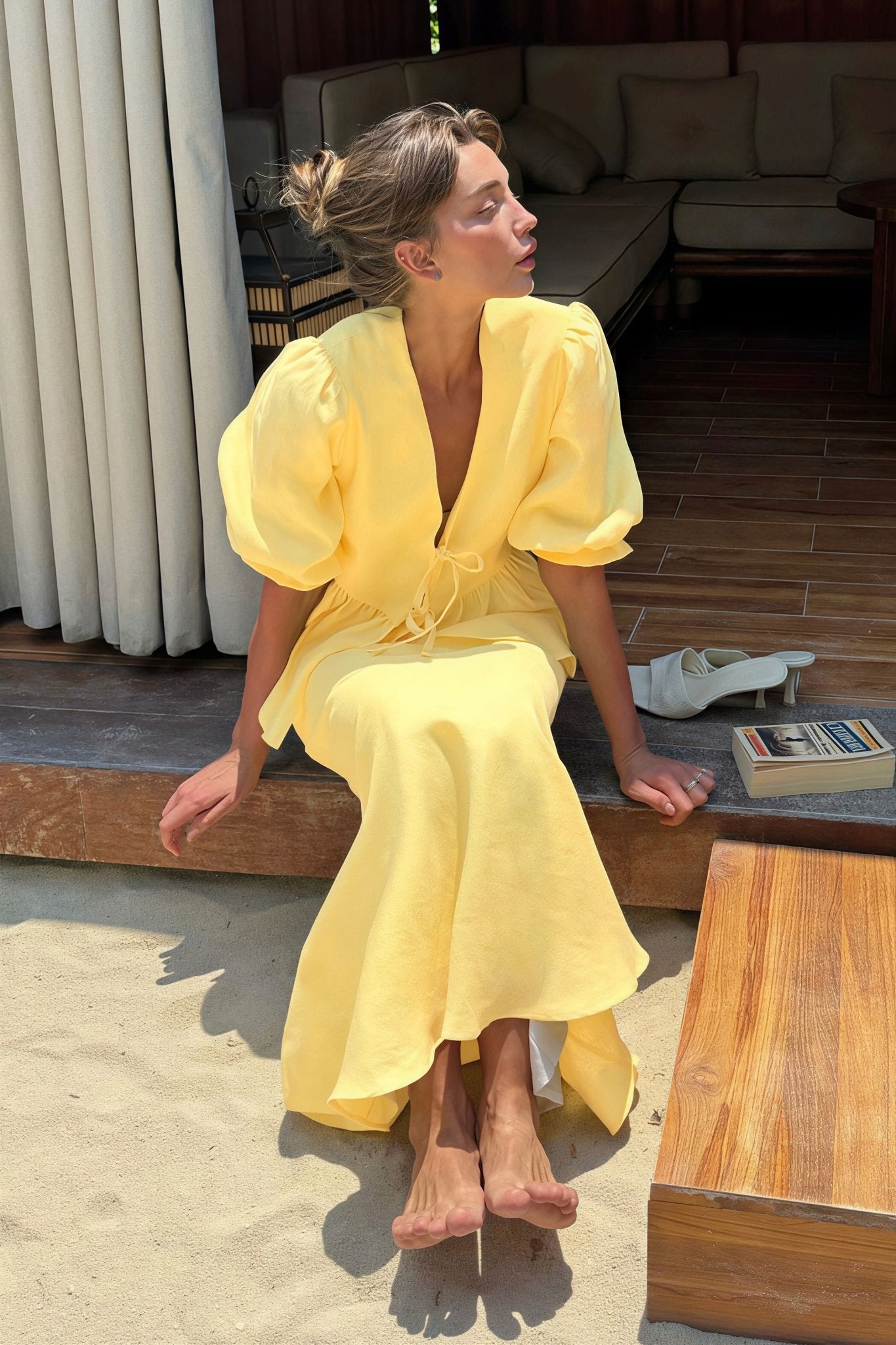 SOERA Indra Tie - Front Ruffle Skirt Set - Sets - Yellow M