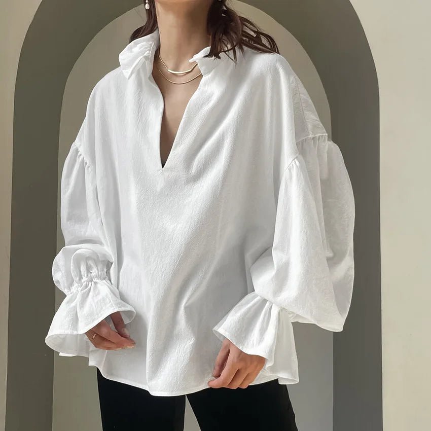 SOERA Vivian V - Neck Puff Long Sleeve Blouse - Shirts - 1005011795904064-;ae1776154513968542357 M